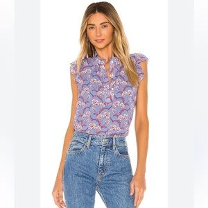 A.L.C Foley Top in Blue & Red Multi Silk Flutter Sleeve Floral Size 10